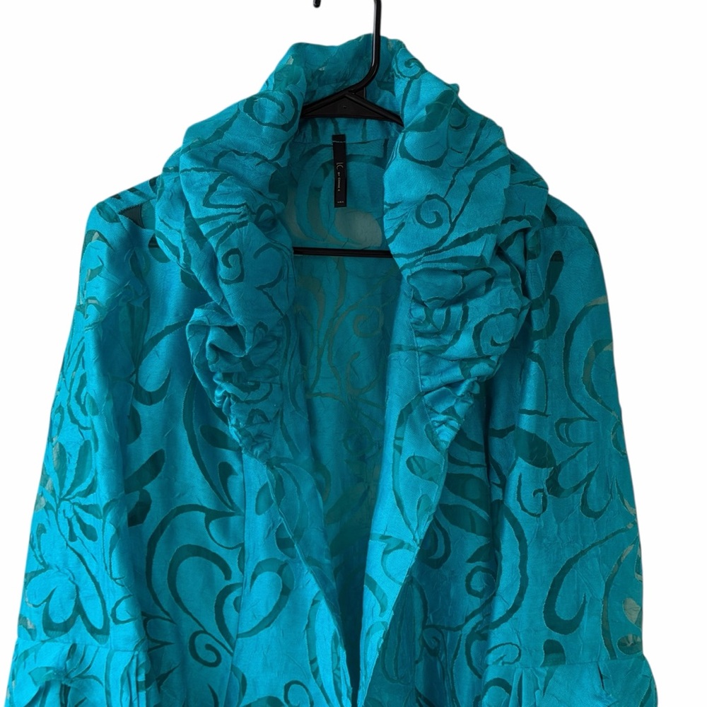 I.C. By Connie K. Women's Flowy Teal Floral Tunic w/ Ruffle bell sleeves Size M - Picture 3 of 8